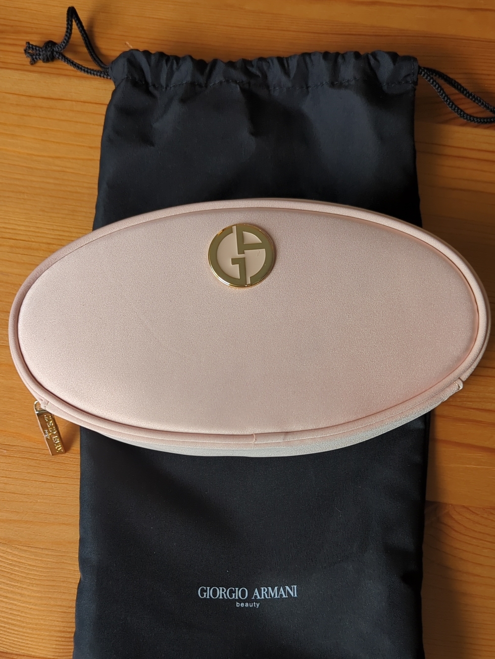 Giorgio Armani Blush Pink Oval Cosmetic Pouch with Gold Logo